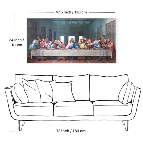 Image of Last Supper Painting Without Frame | Reproduction of Last Supper wall Decor | Canvas Painting of Jesus on 400GSM Museum Grade Cotton Canvas, [Size Options - 47.5 by 24 & 36 by 18 inches]