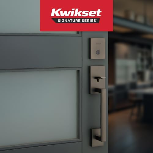 Image of Kwikset San Clemente Front Door Lock Handle and Deadbolt Set, Entry Handleset Exterior with Interior Reversible Lever, Gunmetal, Pick Resistant SmartKey Rekey Deadbolt Security