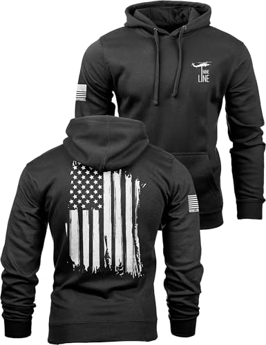 Nine Line America Hoodie - Patriotic Sweatshirt with American Flag Veteran-Owned Apparel Symbol of Freedom Made in USA (US Alpha X-Large Regular Regular Black)