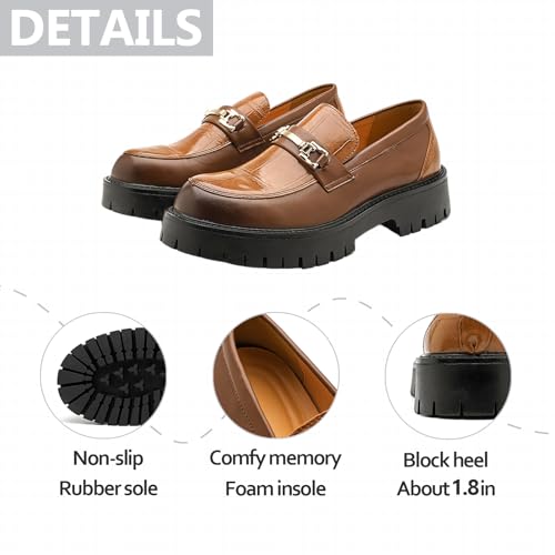 Retro Loafers with Horsebit for Mens Leather Print Platform Wide Round Toe Vintage Lug Thick Sole Slip-Ons Business Penny Loafers for Formal Business Work Office Casual Daily3