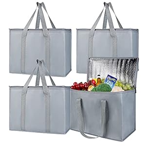 Insulated Trunk Organizer car Cooler Bag 4 Packs XL-Large Insulated Grocery Shopping Bags, Reusable Grey Zipped Zipper,Collapsible,Tote,Cooler,Groceries,Recycled Material Warm Foldable