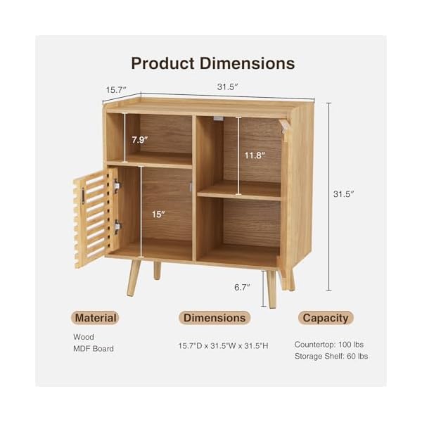 Storage cabinet 315 buffet cabinet with storage sideboard coffee bar cabinet with silding door for livingdining room kitchen hallway natural  urban country home decor