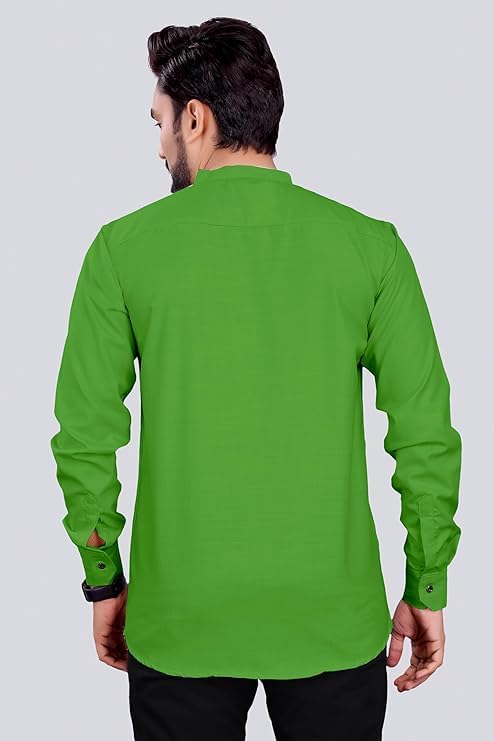 Image of DEELMO Men's Regular Fit Flower Pattern Short Kurta Light Green