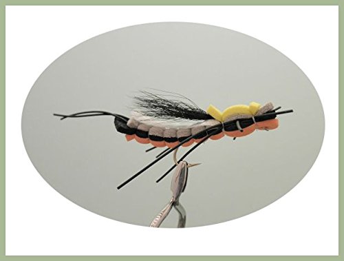 4 Pack of Triple Decker Grey & Orange Foam Bug Fishing Flies, Size 8
