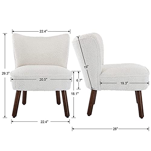 Modern Sherpa Accent Chair Set of 2, Armless Slipper Chairs Side Chair for Living Room Home Office, Reading Corner Chair for Space Saving, White - Thumbnail 5