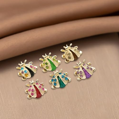 Image of 6 Pack Gold Crystal Ladybug Brooches Pins Set Cute Vintage Colorful Rhinestone Animal Lapel Pin Brooch Badges Funny Jewelry Suit Brooches Accessories for Women Men