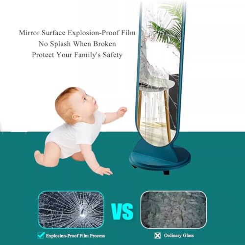 Espejo de pie grande para dormitorio con ruedas y giro completo PYROSUN 6