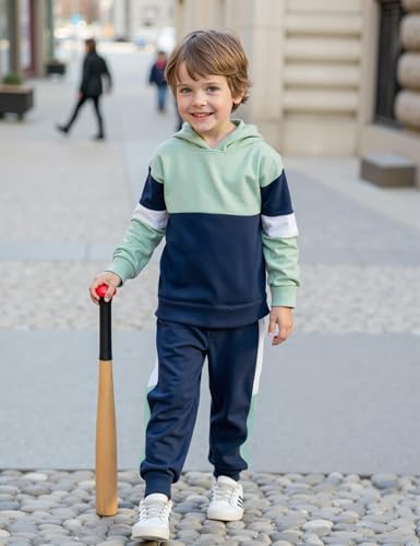 Image of Boys Clothes Long Sleeve Color-blocked Hoodie Top and Pants 2PCS Winter Sweatsuits Fall Boys Outfits 2-8 Years