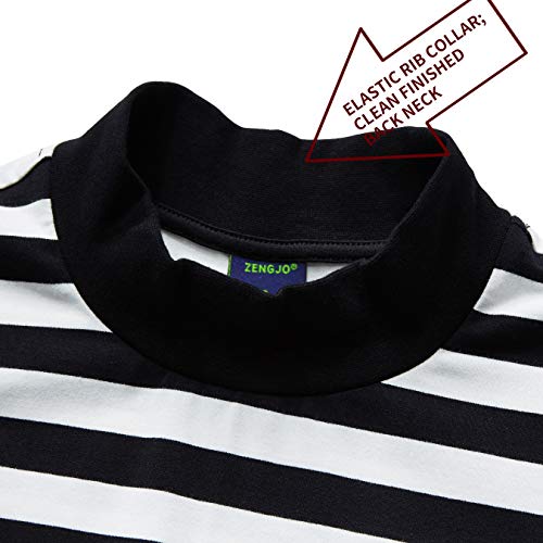 Zengjo Mens Striped Shirt Long Sleeve Mock Turtleneck Shirts2