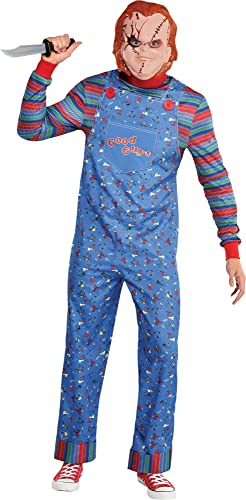 Party City Chucky Halloween Costume for Men, Child s Play, Standard (40-42), with Jumpsuit and Mask