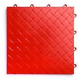 Big Floors RaceDeck Diamond Plate Design, Durable Interlocking Modular Garage Flooring Tile (24 Pack), Red