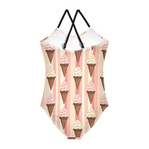 ALAZA Striped Ice Cream Girls Swimsuit Bathing Suit Beach Swimwear One Piece 3-10T2