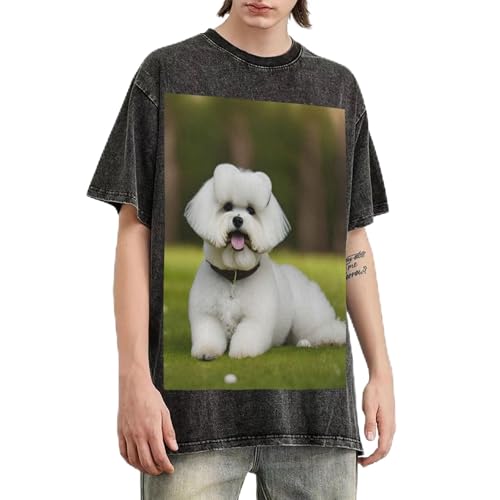 T-shirt surdimensionné coton délavé au motif bichon frisé vintage pour un confort absolu