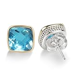 YURSHJAM Designer Earrings 11MM CZ 18K Gold Plated Twisted Cable Wire Earrings Stud for Women Trendy Inspired Jewelry Gift (Blue)