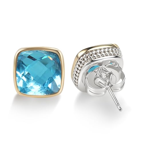 YURSHJAM Designer Earrings 11MM CZ 18K Gold Plated Twisted Cable Wire Earrings Stud for Women Trendy Inspired Jewelry Gift (Blue)