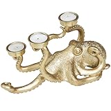 Deco 79 Polystone Octopus Textured Candelabra with Tentacle Candle Slots, 5' x 11' x 6', Gold