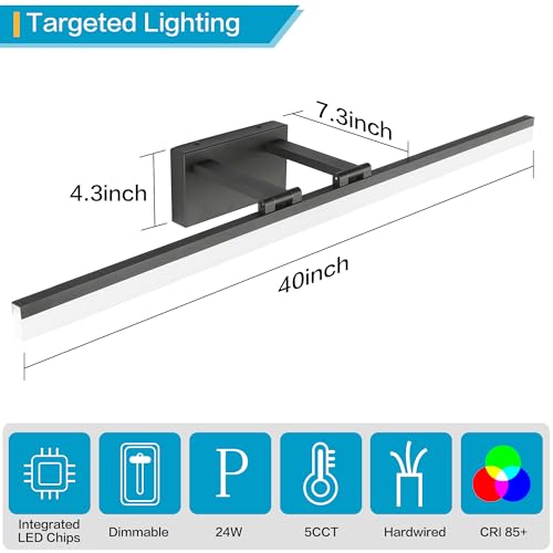 Image of SOLFART Dimmable Matt Black Bathroom Vanity Light Light Fixtures for Bath 39.4 Inch 5 Color Temperature LED Light Above Mirror Bathroom Vanity Lights Over Mirror 5CCT