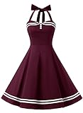 fasching kleider lang Pflegehinweis: Handwäsche Timormode 50er Vintage Ballkleider Kurz Baumwoll Rockabilly Retro Cocktail Kleid 10387 Burgundy XL