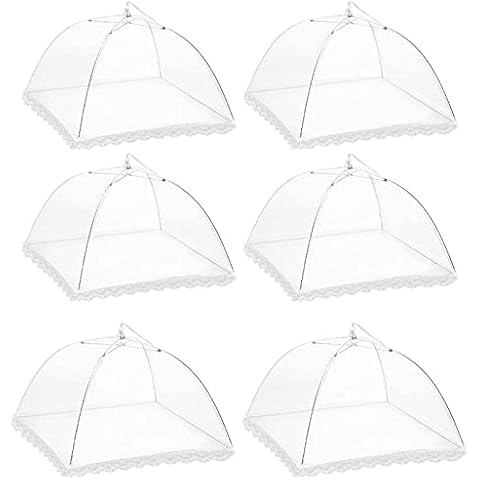 6 Pack Mesh Food Cover Tents by Winknowl, Reusable and Collapsible Large 17" Pop-Up Food Net Protector Umbrella for BBQ, Picnics, Parties, Outdoor (White) Cover