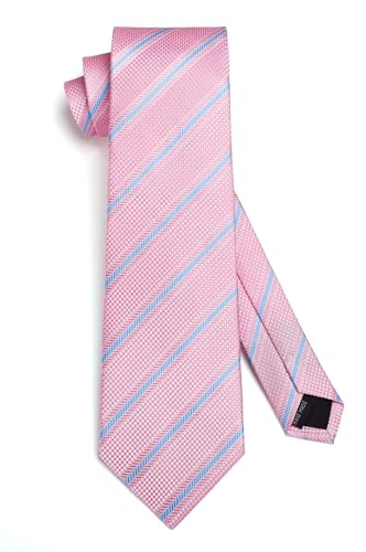 Image of HISDERN Stripe Tie Mens Ties with Pocket Square Set Classic 3.4'' Silk Formal Necktie Handkerchief for Business Wedding