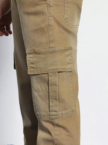 Image of Urbano Fashion Men's Regular Fit Washed Cargo Jeans with 6 Pockets Stretchable