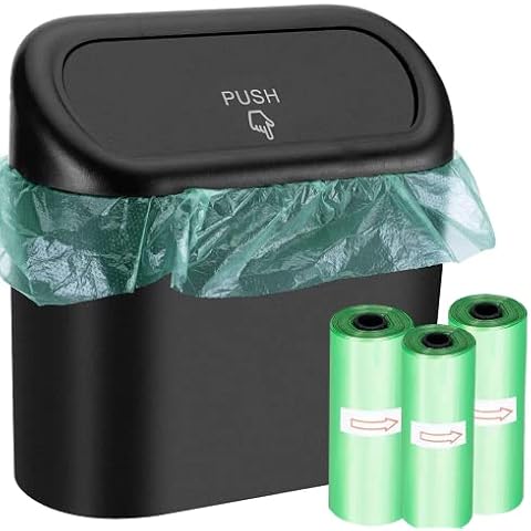 STROLL MOON Car Trash Can with 60pcs Trash Bag, Mini Car Bin with Lid Multi-purpose Car Garbage Can, Waterproof Car Accessories Cute Trash Bin for Storage and Organization(6.3x3.3x5.5IN) Cover