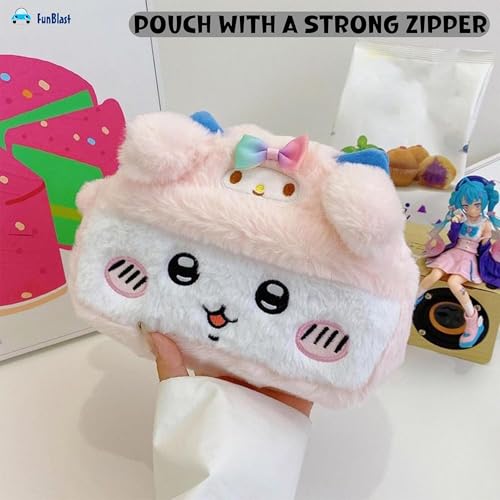 Image of FunBlast Fur Pencil Pouch for Girls - Cute Cartoon Multi-Purpose Zipper Case for School Kids, Cosmetic Pouch for Girls, Travel Organizer Bag, Pouches for School /Office (Pink)