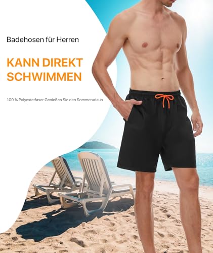 SIHOHAN Badehose für Herren - Schnelltrocknend Badeshorts Männer Atmungsaktiv Schwimmhose Wasserdichte Boardshorts mit Meshfutter und Verstellbarem Tunnelzug(Schwarz,XL) 6
