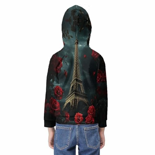 Sweat à capuche pour enfants 13-15Y : pull graphique Tour Eiffel rose effet 3D ultra doux - 6