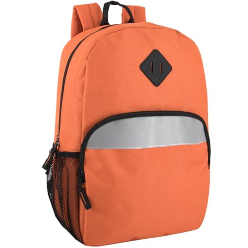 Trail maker Reflective School Backpack for Kids | Colorful Backpack with Adjustable Straps, Side Water Bottle Pockets (Orange)