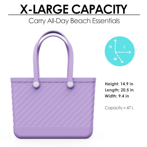 Beach Bag Rubber Tote for Women – XL Waterproof Sandproof Leakproof with Zipper Pocket for Travel Pool Boat Gym3