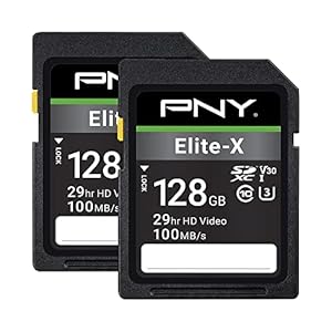 PNY 128GB Elite-X Class 10 U3 V30 SDXC Flash Memory Card – 100MB/s, Class 10, U3, V30, 4K UHD, Full HD, UHS-I, Full Size SD (Pack of 2)