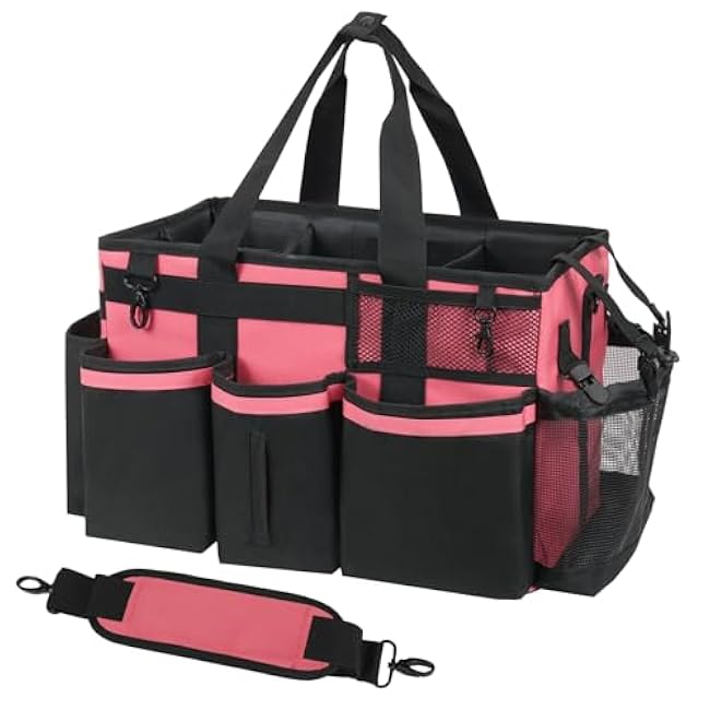 Wearable Cleaning Caddy Organizer with Handle & Shoulder Straps for Housekeepers, Under Sink & Car Cleaning Tool Organizer Bag with 4 Foldable Dividers (Green)