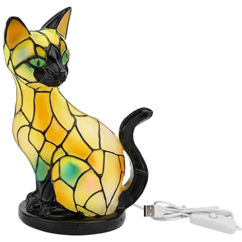 Embhlitfe Lampe 3D en forme de chat - Veilleuse LED pour les amoureux des chats, lampe de table portable USB élégante en résine, veilleuse décorative en...