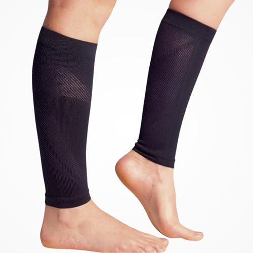 CompressionZ Calf Compression Sleeves for Men & Women - Leg Sleeves Shin Splint Firm Support - Footless Compression Socks for Varicose Vein Pain Relief - Black OG, 20