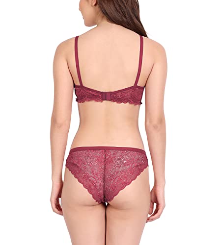 Image of FIMS - Fashion is my style Women Cotton Floral Lace Padded, Non-Wired, Full Coverage, Seamless Bra Panty Set, Multicolor, Lingerie Set