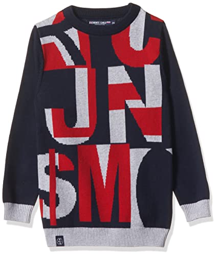 Image of Monte Carlo Boys 100% Cotton Navy Blue Jacquard Round Neck Pullover