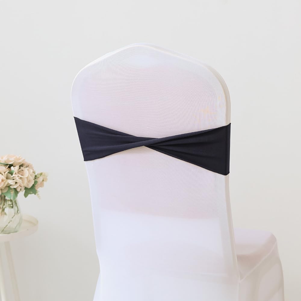 Stuhlschärpen Spandex-Stuhlschärpen Schleifen Hochzeit Stuhl Bogen | Stuhl Schärpen Stuhlbänder Schleifen für Stuhlhussen Elastikbänder Stuhlrücken-Dekorationen,50 Stück,Marineblau