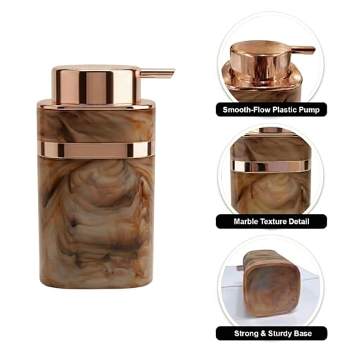 Image of Luxe Home International Marble Pattern Plastic Soap Dispenser for Bathroom and Kitchen Sink Leak Proof Liquid Hand Wash Square Bottle Lightweight Smooth Finish (13.5x7 cm Brown) Pack of 1