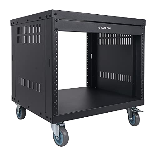 Sound Town 8U Universal Steel Rack w/ 3 Locking Casters Vented Side Panels for Audio Video Server and Network Equipment (STRK-M8U)