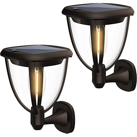 Solar Wall Lanterns Outdoor 2 Pack, Solar Sconce Lights Warm White with 2 Lighting Modes Wall Mount & Deck Post Decorative for Front Door, Fence, Patio, Porch, Garden, Garage, Barn, Balcony, Doorway Cover