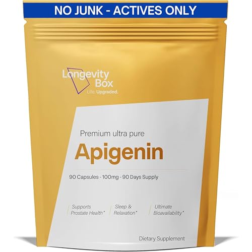 Longevity Box Apigenin 100mg 90 Capsules | 98% Pure Celery Seed Extract | High Potency NAD+ & Sleep Support | 3rd Party Tested Vegan & Non-GMO