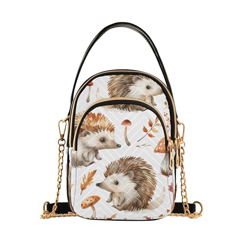 Cute Hedgehogs Mushroom Shoulder Handbag Women Quilted Chain Wallet Cell Phone Purse Cute Zipper Designer Bowler Tote