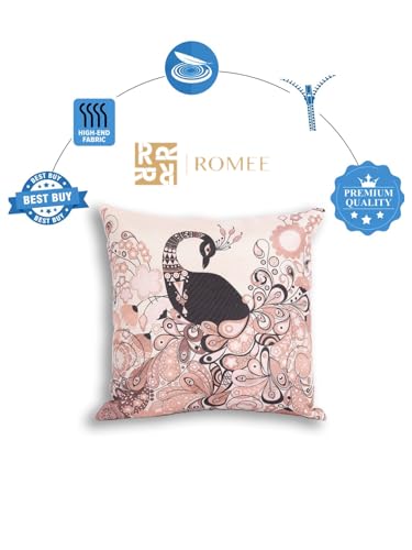Image of ROMEE Peacock Beige Printed Jute Cushion /Pillow Covers for Sofa Pack of 5 (16 X 16 Inches)