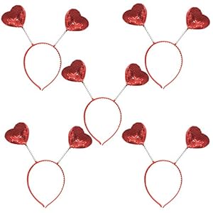 Beaupretty 5 stuks hoofdbanden met rode pailletten, liefdesvormige boppers, haarhoepel, fotorekwisieten, accessoires…