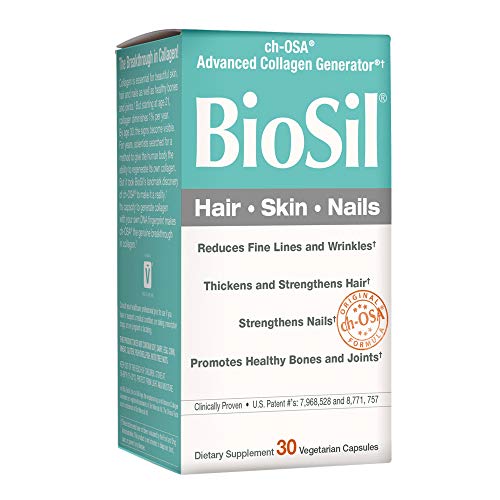 BioSil by Natural Factors, Hair, Skin, Nails, Supports Healthy Growth and Strength, Vegan Collagen, Elastin and Keratin Generator, 30 Capsules (30 Servings)