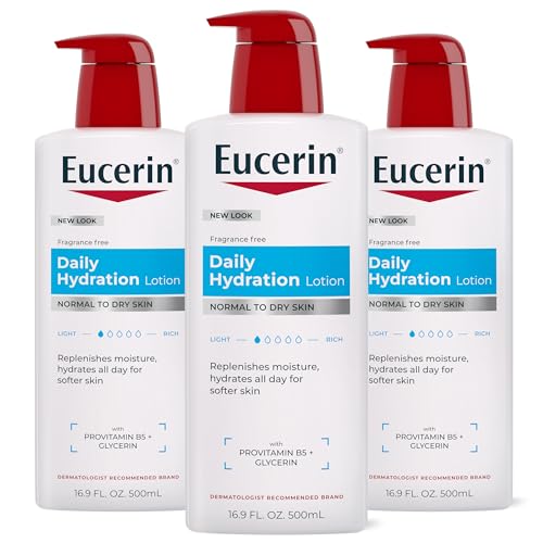Eucerin Daily Hydration Body Lotion for Dry Skin, Unscented Body Moisturizer with Sunflower Oil and Pro-Vitamin B5, 16.9 Fl Oz Bottle, Pack of 3