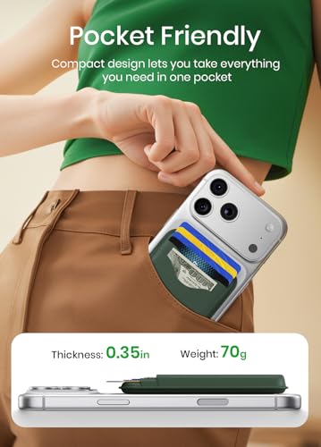 Image of Magnetic Wallet Green Vegan Leather Upgraded for MagSafe Wallet, 5 Card-Holder, for iPhone, with Adjustable Stand, for iPhone 16 /15 /14 /13 /12 Series, Not for Mini, Ultra-Slim