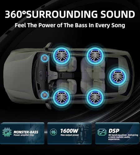 Image of 1600W 10 Inch Underseat Car Subwoofer and Amp Package, Slim Powered Under Seat Sub with Built-in Amplifier, RGB Music Light, Low Pass Filter, Bass Boost for Truck SUV
