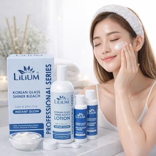 Image of Lilium Korean Glass Shiner Bleach 580gm | Safe & Effective | Instant Glow | Enhance Radiance |Glass Clear Smooth & Luminous | Improve Texture & Elasticity | Fermented Rice | Panax Zinseng | For All Skin Types | Salon, Spa, Home & Professional Use